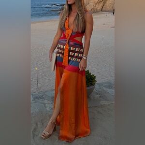 House of Aama - Printed Long Dress w/ cups - Size: M, FITS LIKE SIZE 2/4